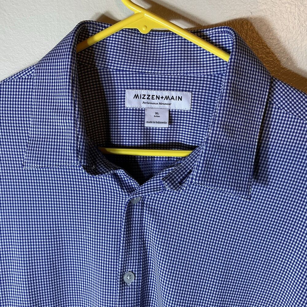 Mizzen & Main Performance Men’s Long Sleeve Button Shirt Blue Check XL Trim Fit